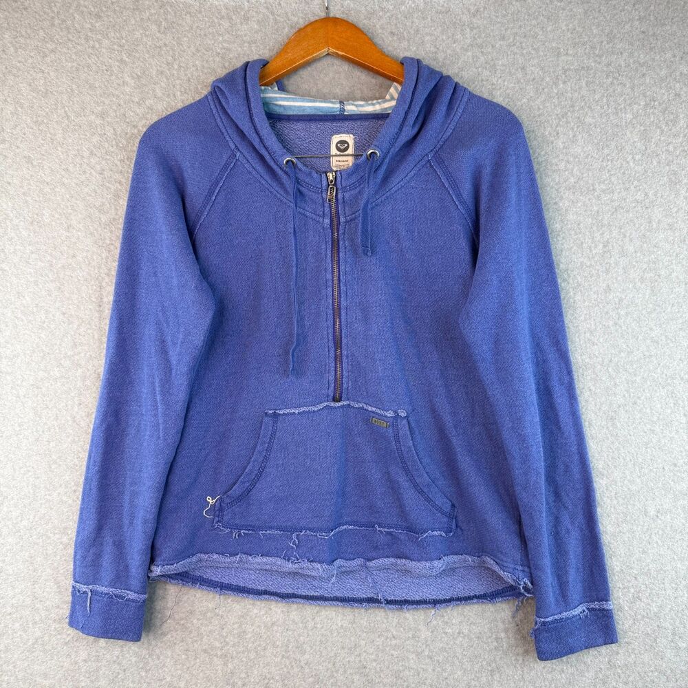 Roxy Blue French Terry Half Zip Up Hoodie Raw Hem Surfer Girl Y2K 00's Slouchy M